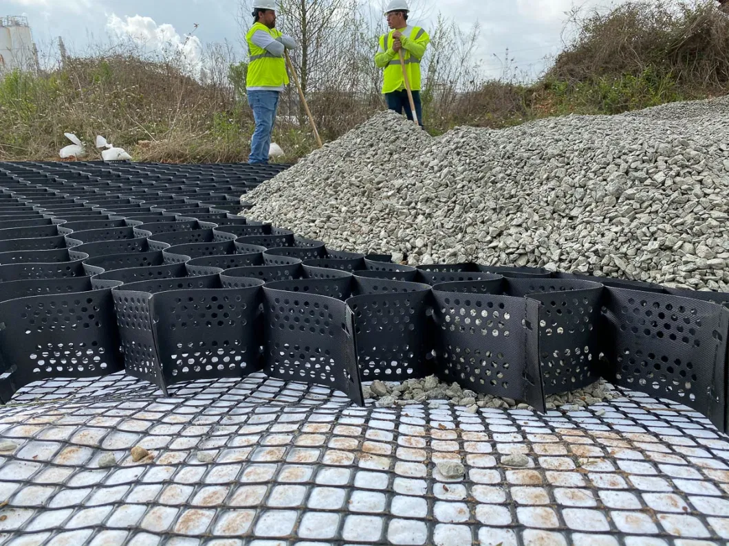 نظام الحصى الحصى HDPE نظام الحصى المواد طريق القيادة الجيوسل النسيجية لتعزيز الطرق 0