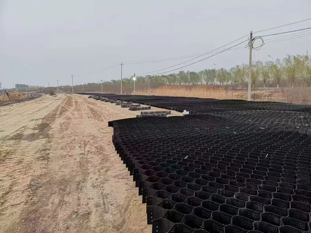 حجر العسل العالي الأسود HDPE Geocell Reinforcement Driveway للطريق الحصى المثبت الشبكة الحائط الحافز 0