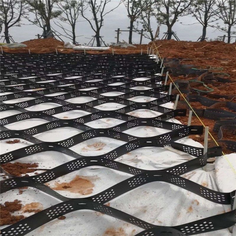 معدل استقرار الحصى الأسود الشبكة الأرضية HDPE Geocell مصنع معدل استقرار الحصى للجدران الداعمة للطريق