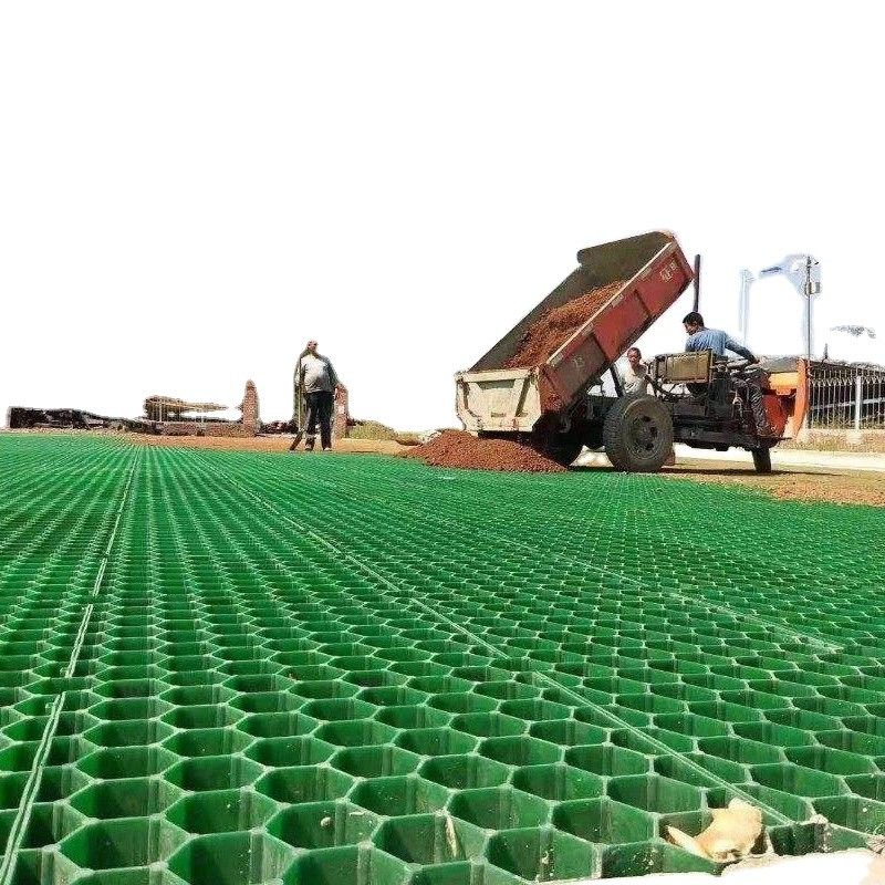 الشبكة العشبية HDPE الشركة المصنعة الشبكة العشبية الحصى البلاستيكية الشبكة العشبية للطريق والمواقف الخضراء الأسود اللون